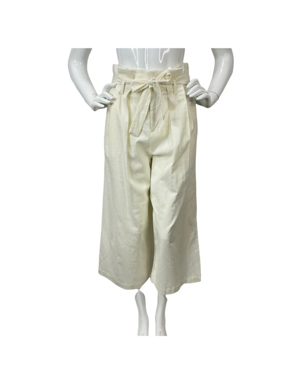LPA Pants Womens Sz S White Linen Wide Leg Crop Paperbag High Waist Nwt $218